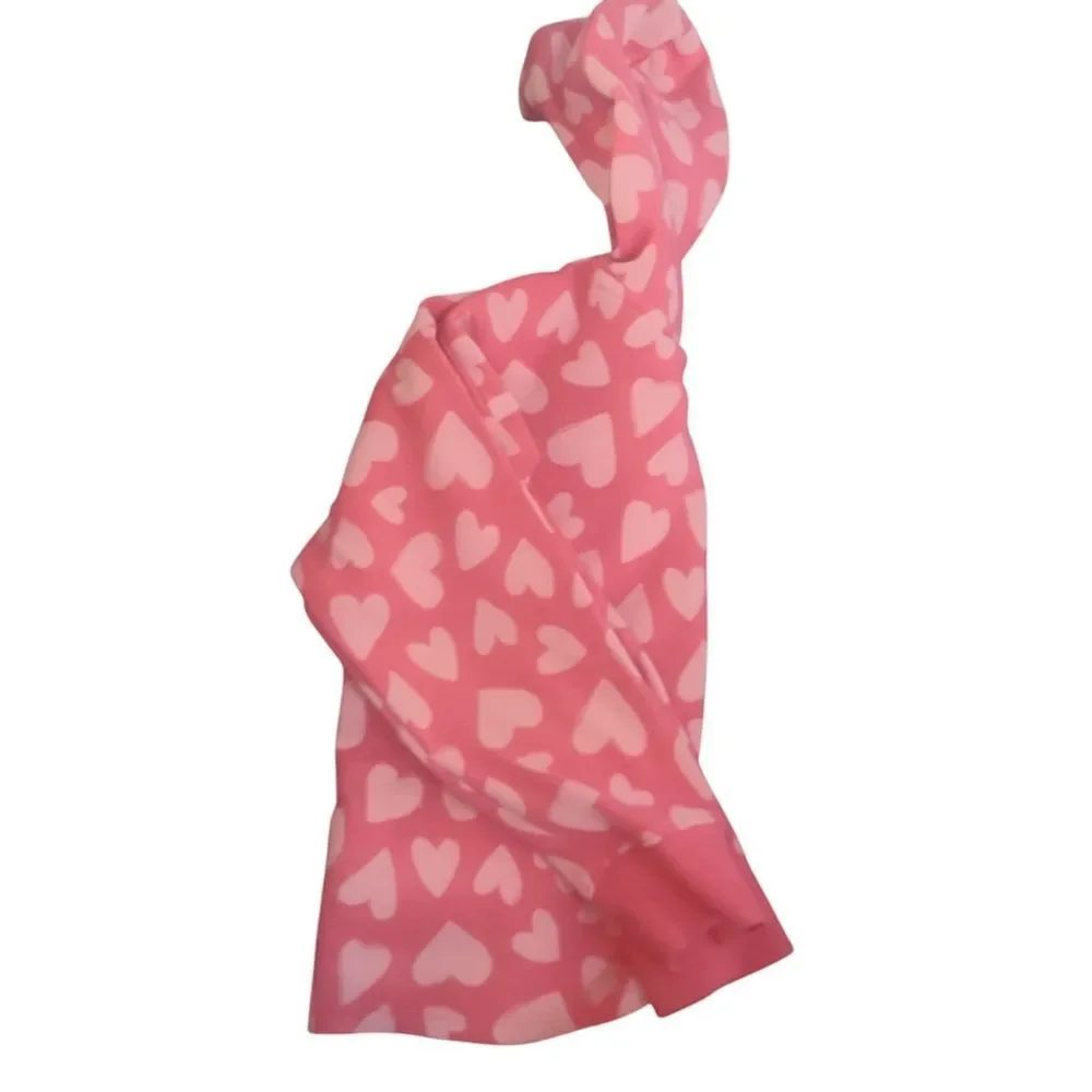 Old Navy Hoodie Pink Hearts Kids Semi-Cropped‎ Fleece-Lined Size Med
